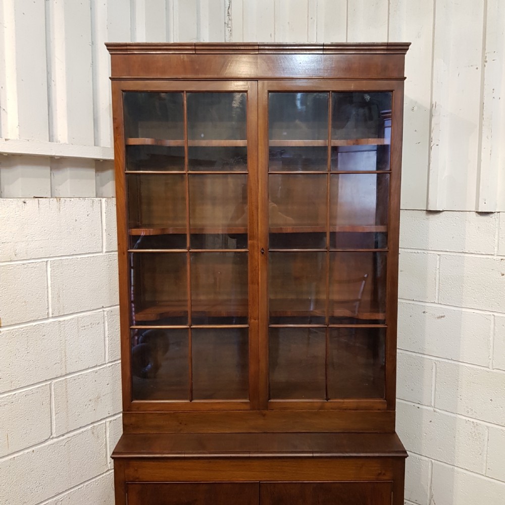 ANTIQUE TALL WALNUT GLAZED BOOKCASE ON CUPBOARD C1920 View VII