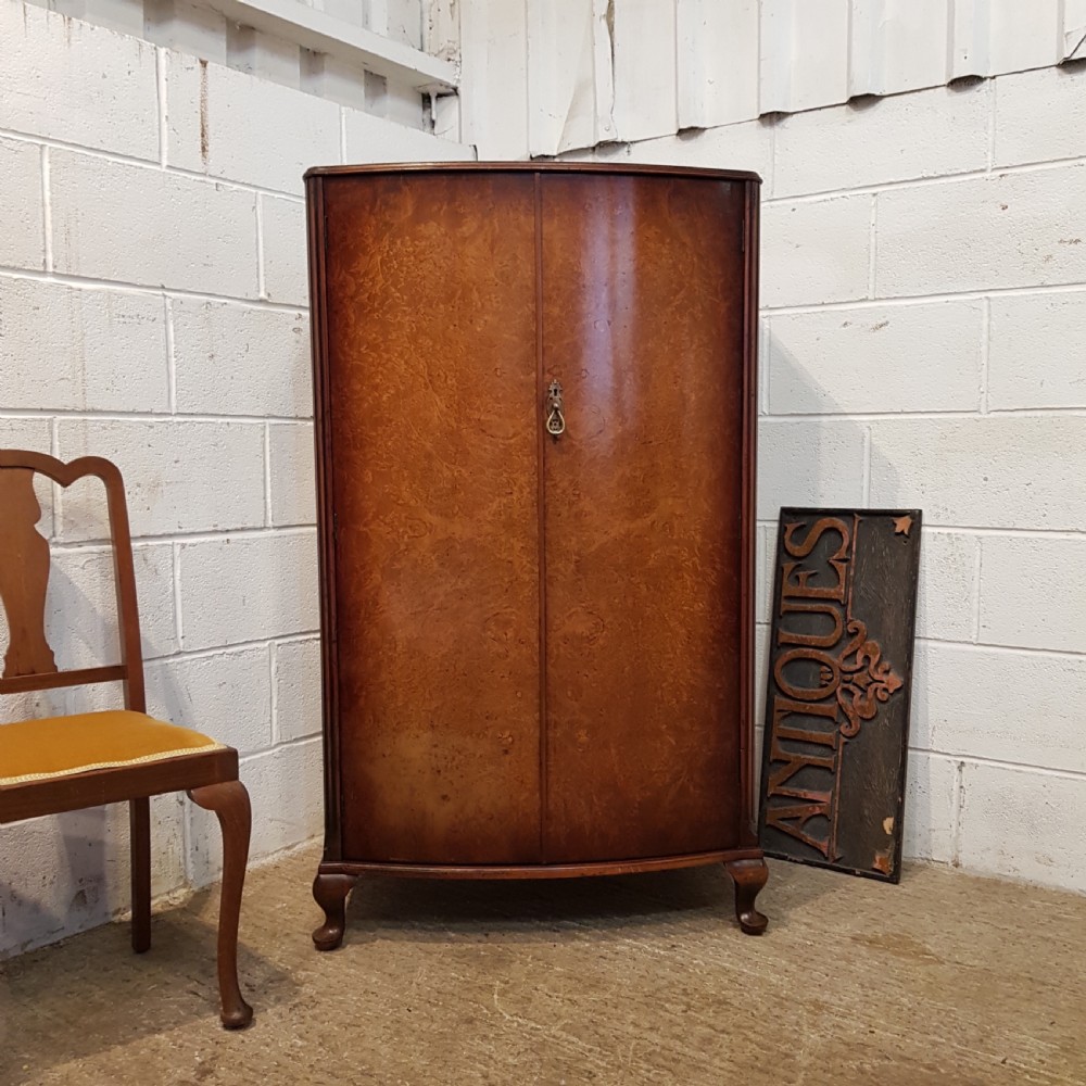 ANTIQUE BURR WALNUT BOW FRONT TALLBOY C1920