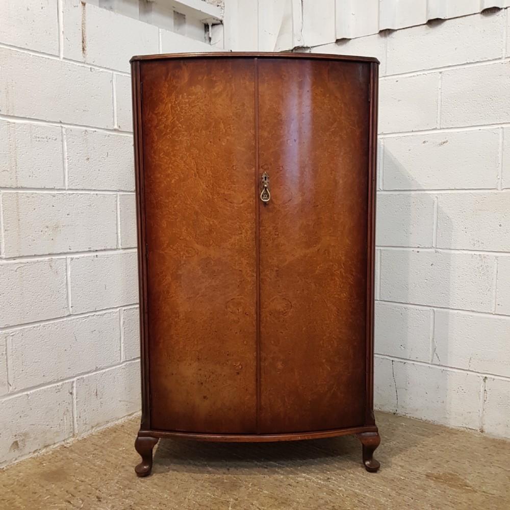 ANTIQUE BURR WALNUT BOW FRONT TALLBOY C1920 View II