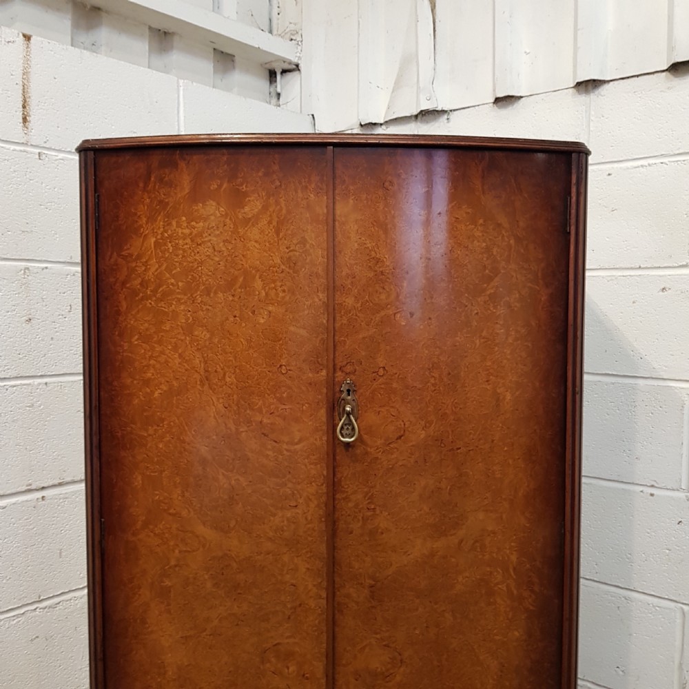 ANTIQUE BURR WALNUT BOW FRONT TALLBOY C1920 View IV