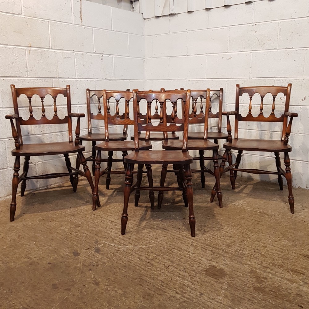 ANTIQUE SET EIGHT ASH & ELM COUNTRY DINING CHAIRS C1920 View II