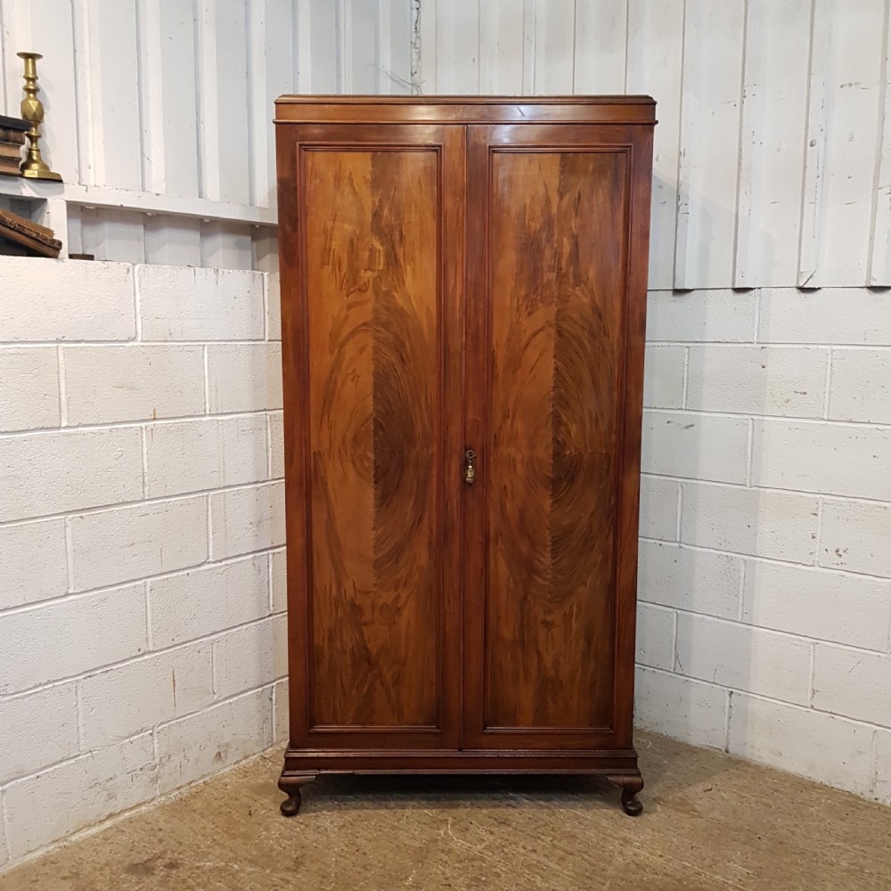 ANTIQUE BURR WALNUT GENTS DOUBLE WARDROBE COMPACTUM C1920 View III