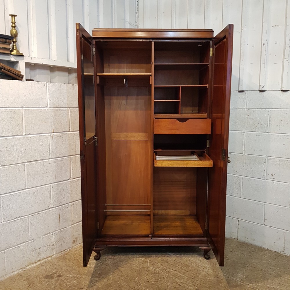 ANTIQUE BURR WALNUT GENTS DOUBLE WARDROBE COMPACTUM C1920 View VI