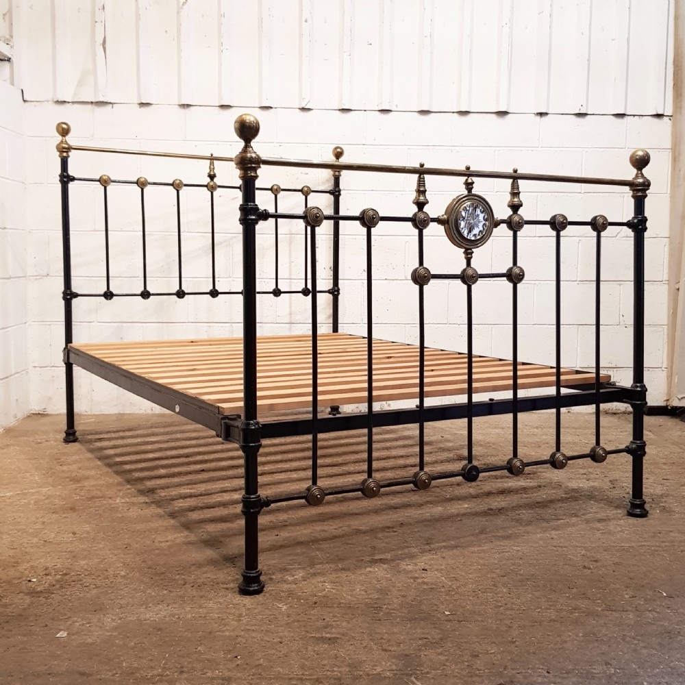ANTIQUE VICTORIAN BRASS AND IRON DOUBLE BED C1880