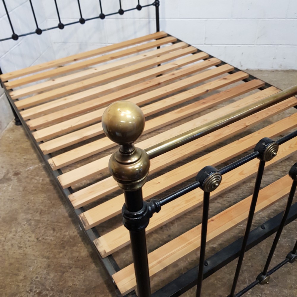 ANTIQUE VICTORIAN BRASS AND IRON DOUBLE BED C1880 View V