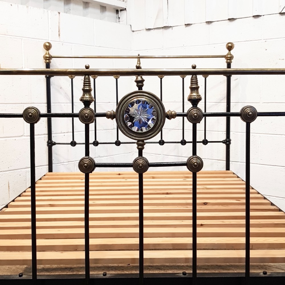 ANTIQUE VICTORIAN BRASS AND IRON DOUBLE BED C1880 View VI