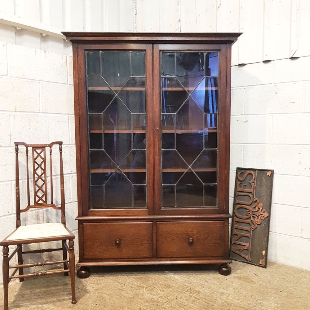 ANTIQUE OAK ASTRAGAL GLAZED BOOKCASE C1920