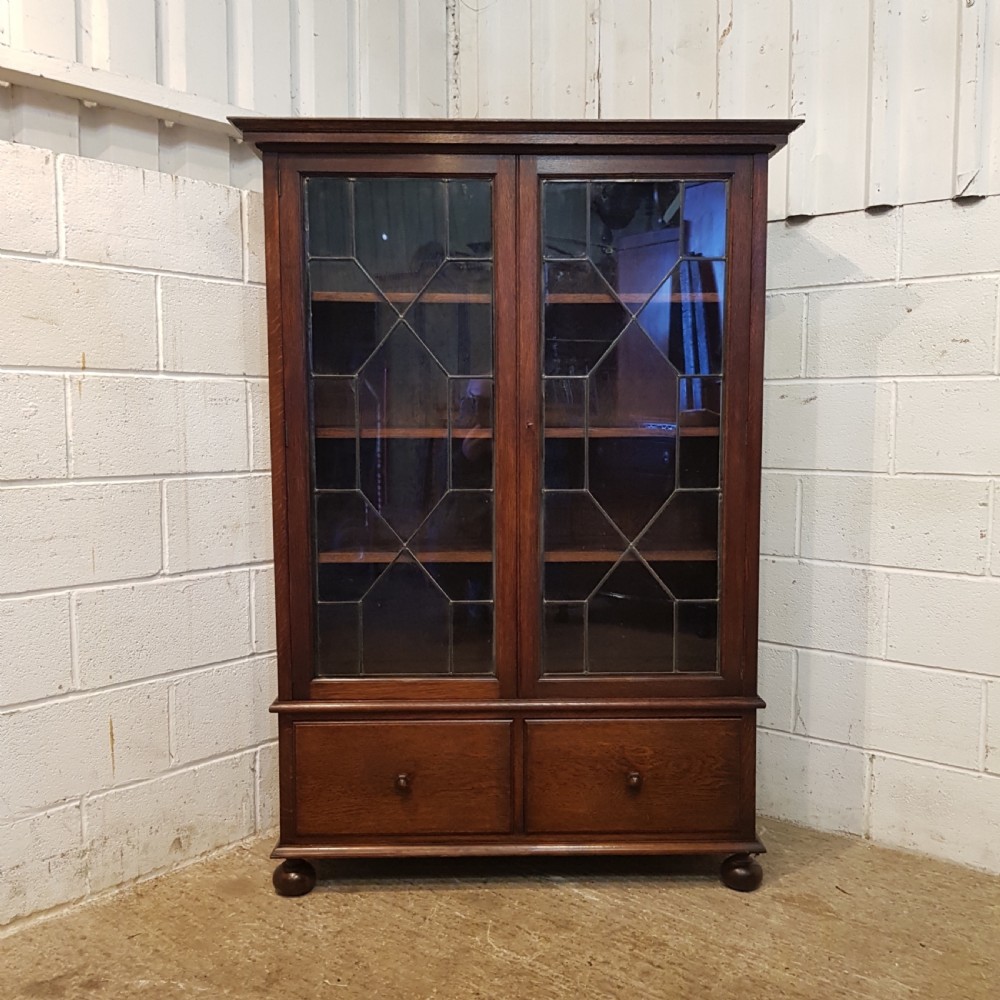 ANTIQUE OAK ASTRAGAL GLAZED BOOKCASE C1920 View II