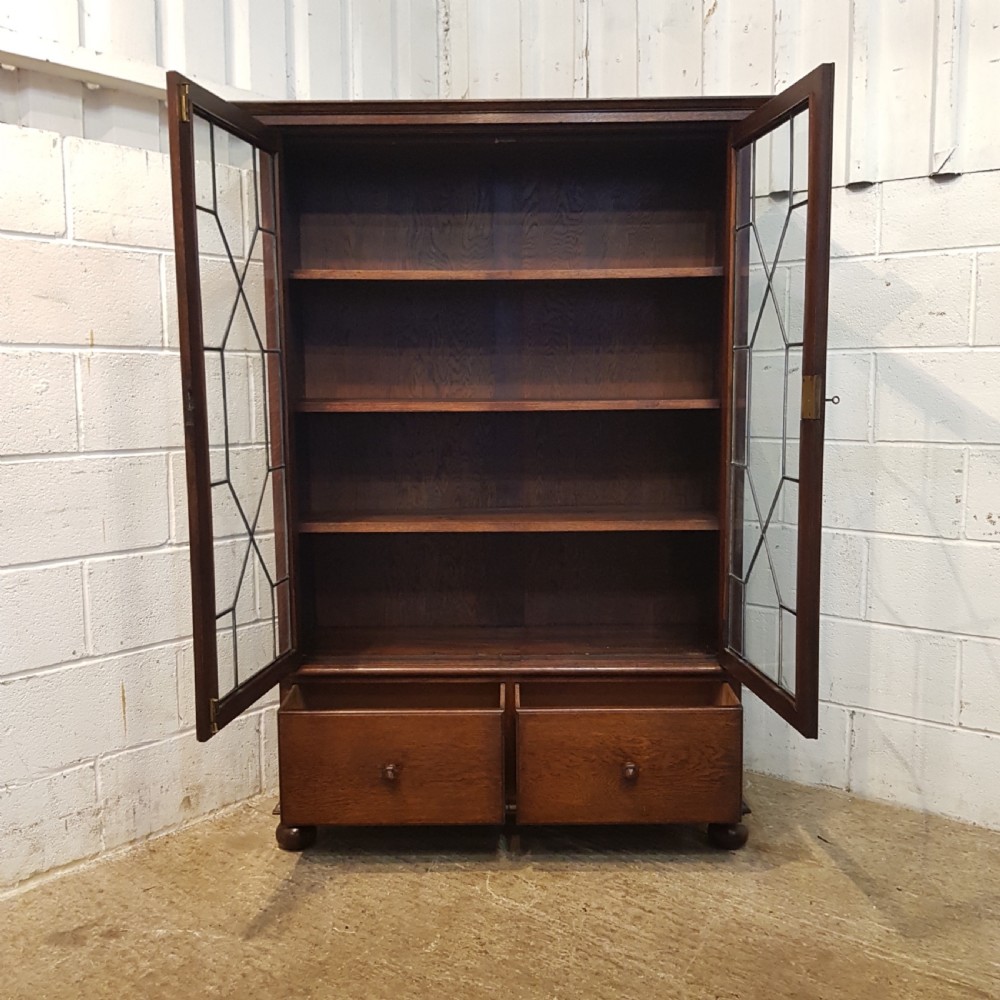 ANTIQUE OAK ASTRAGAL GLAZED BOOKCASE C1920 View V