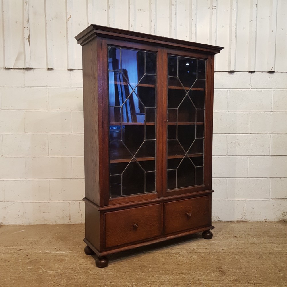 ANTIQUE OAK ASTRAGAL GLAZED BOOKCASE C1920 View VI