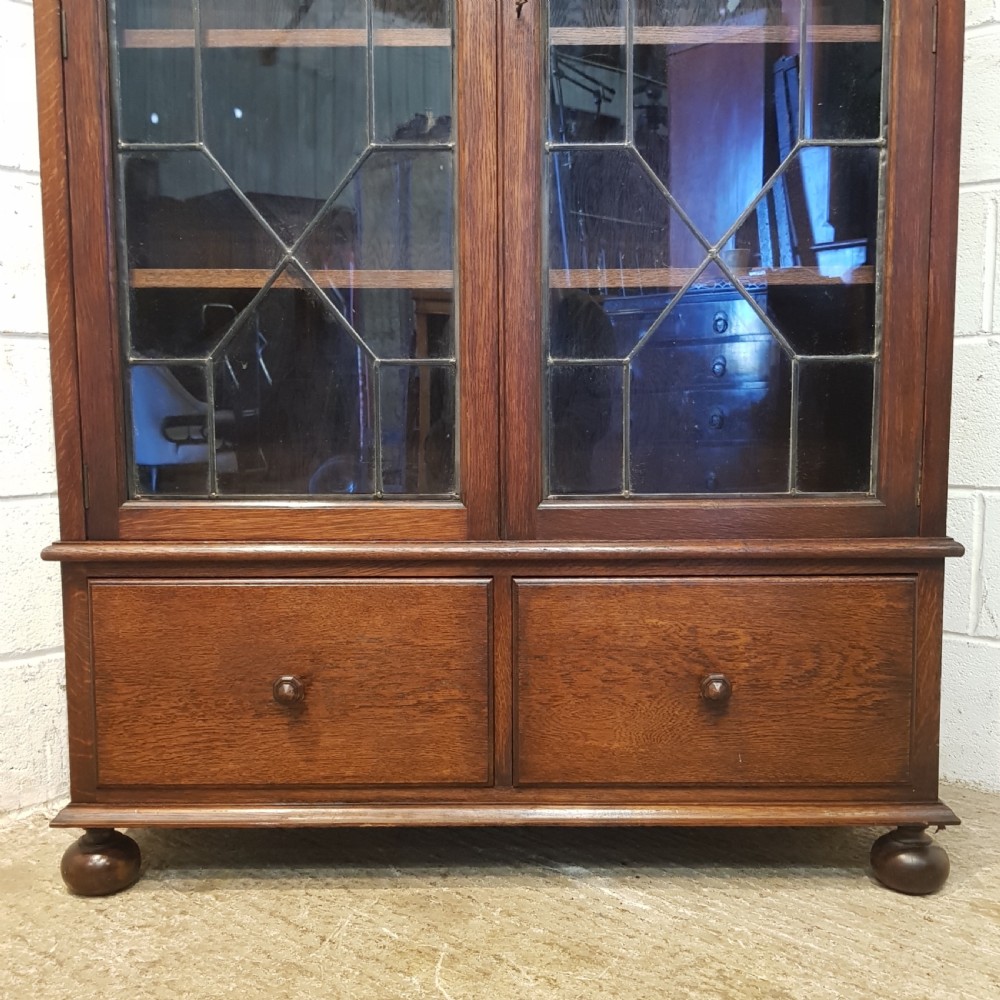 ANTIQUE OAK ASTRAGAL GLAZED BOOKCASE C1920 View VII
