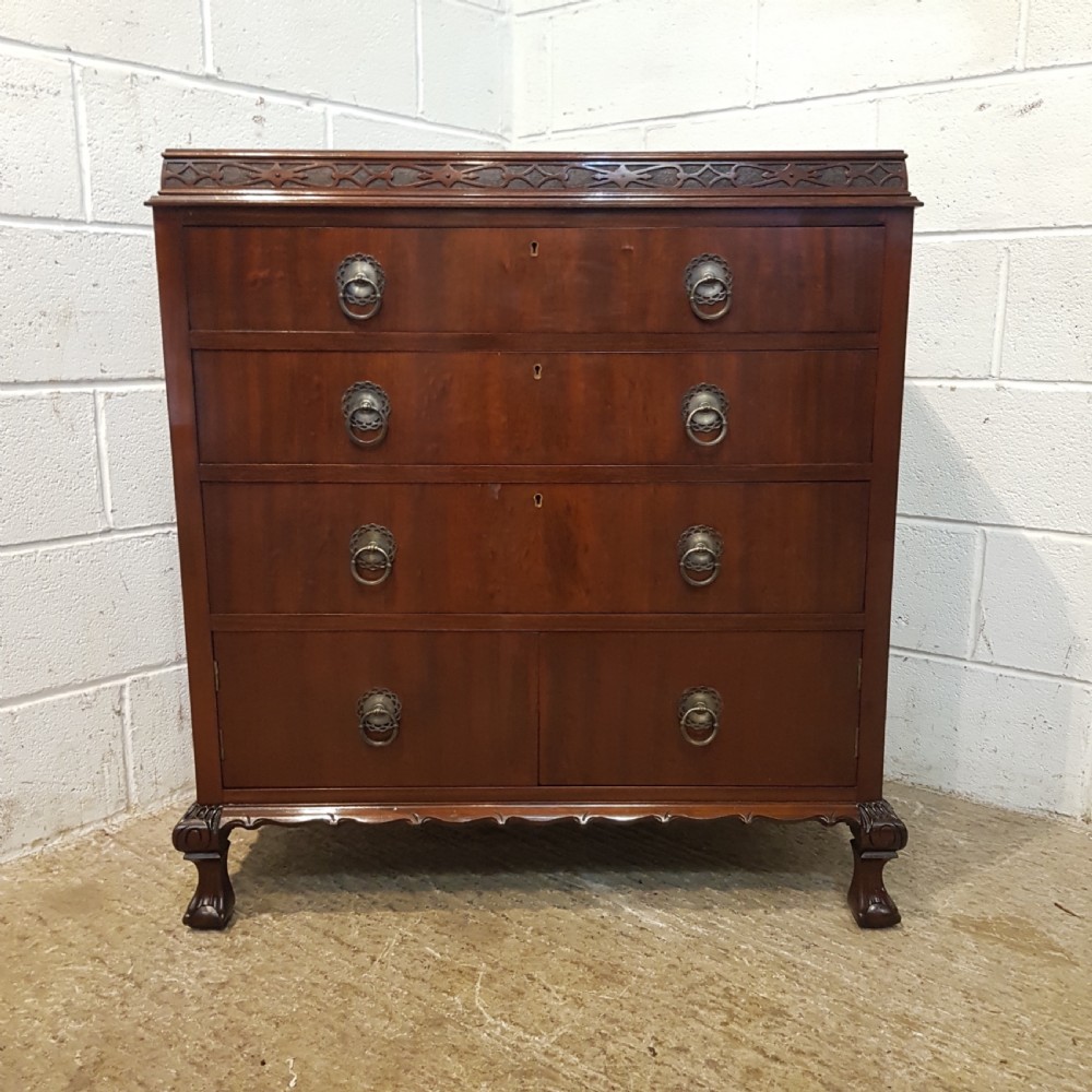 ANTIQUE.. MAHOGANY GENTS CHEST OF DRAWERS WITH RAISED MIRRORED DRESSING COMPARTMENT C1920 View II