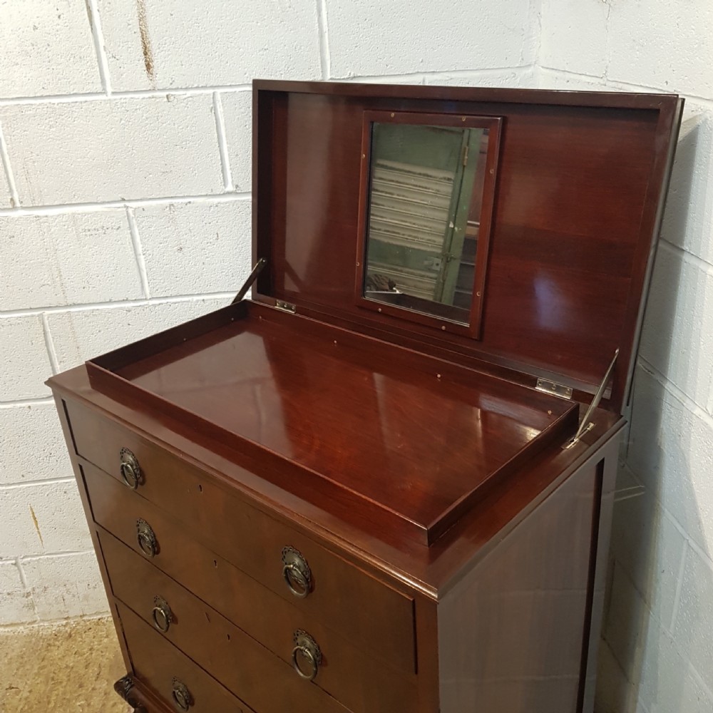 ANTIQUE.. MAHOGANY GENTS CHEST OF DRAWERS WITH RAISED MIRRORED DRESSING COMPARTMENT C1920 View III