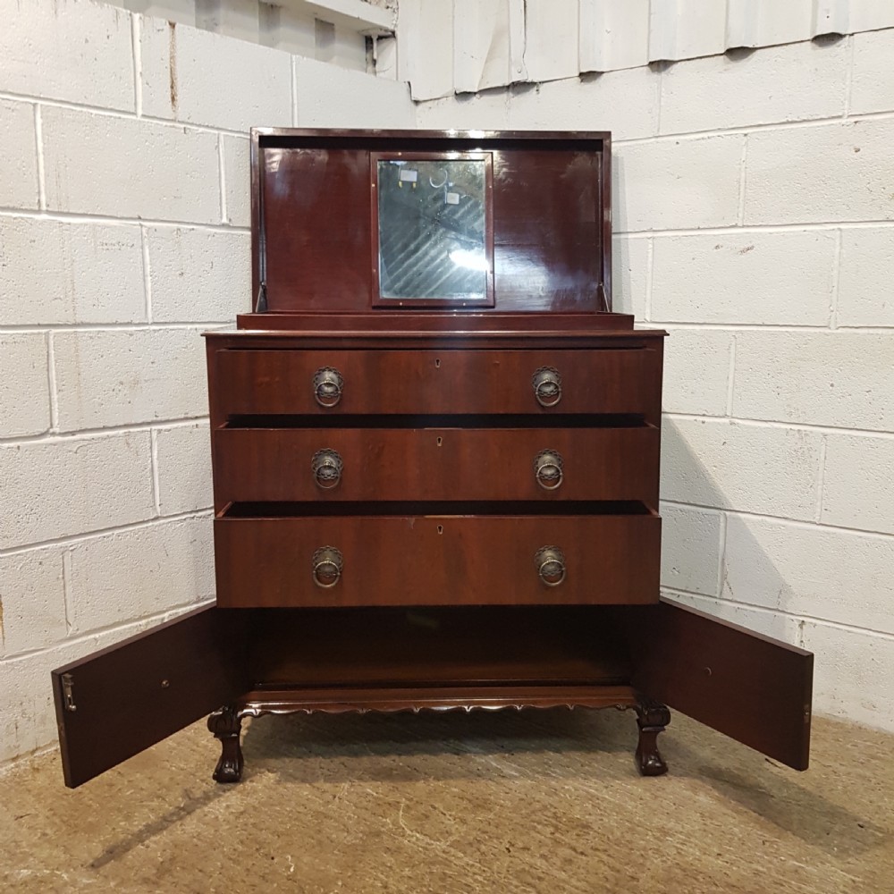 ANTIQUE.. MAHOGANY GENTS CHEST OF DRAWERS WITH RAISED MIRRORED DRESSING COMPARTMENT C1920 View VI