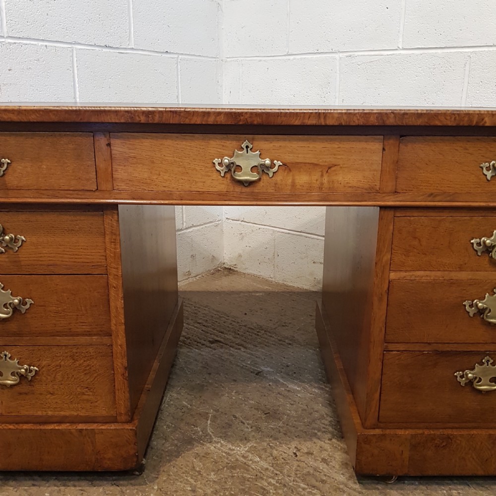 ANTIQUE LATE VICTORIAN OAK & BURR OAK TWIN PEDESTAL DESK C1890 View III