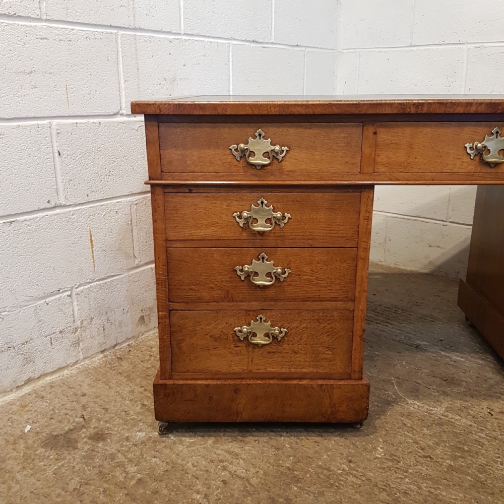 ANTIQUE LATE VICTORIAN OAK & BURR OAK TWIN PEDESTAL DESK C1890 View IV