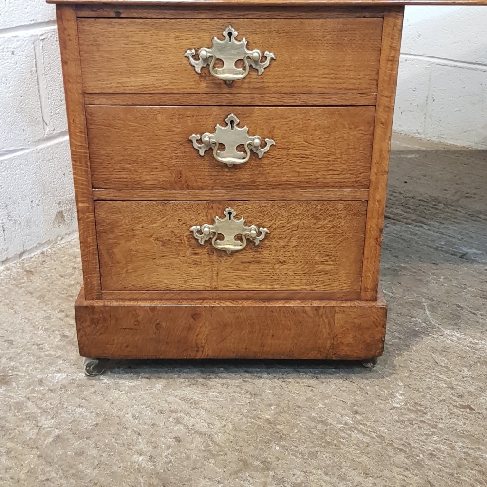 ANTIQUE LATE VICTORIAN OAK & BURR OAK TWIN PEDESTAL DESK C1890 View V
