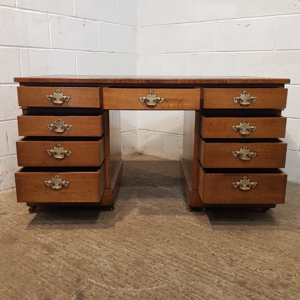 ANTIQUE LATE VICTORIAN OAK & BURR OAK TWIN PEDESTAL DESK C1890 View VIII