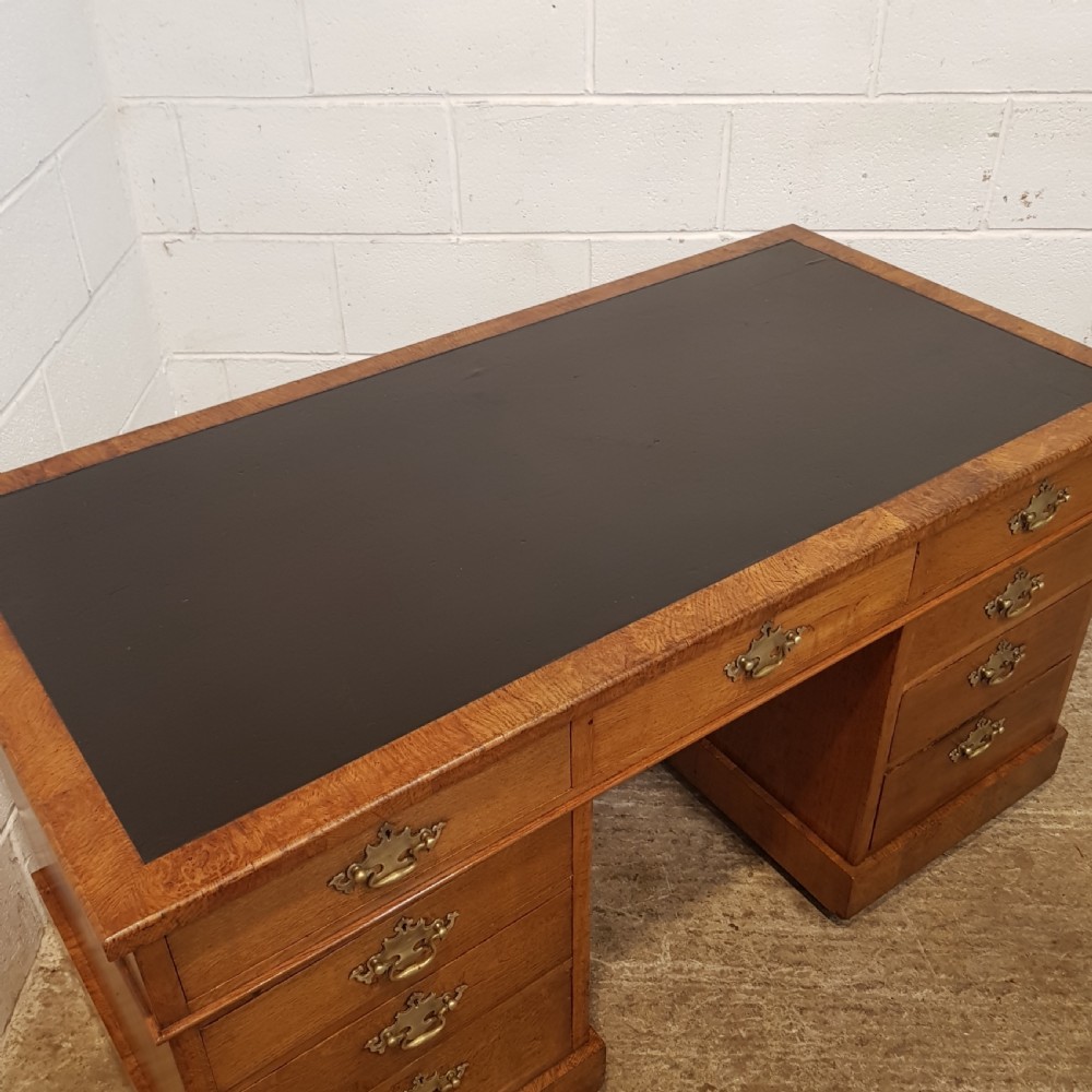 ANTIQUE LATE VICTORIAN OAK & BURR OAK TWIN PEDESTAL DESK C1890 View IX