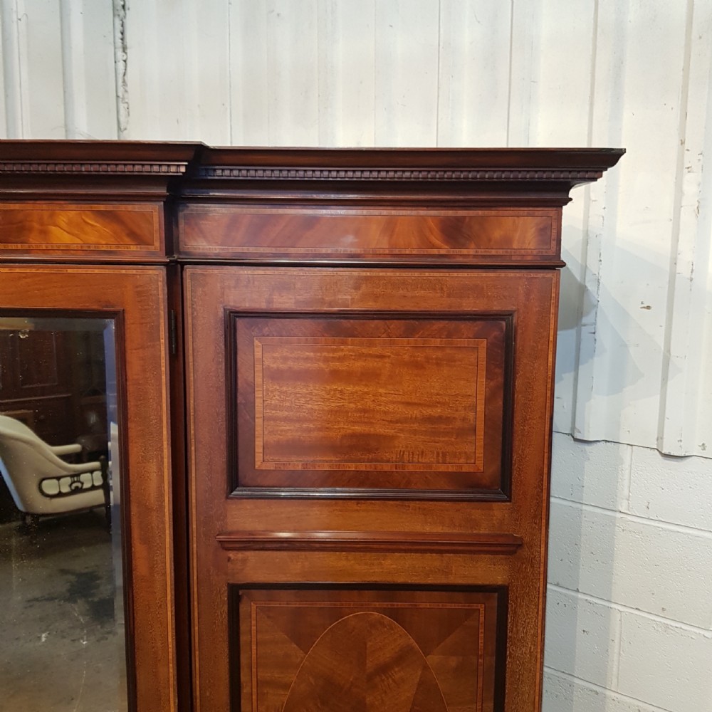 ANTIQUE EDWARDIAN INLAID MAHOGANY TRIPLE WARDROBE COMPACTUM C1900 View IV