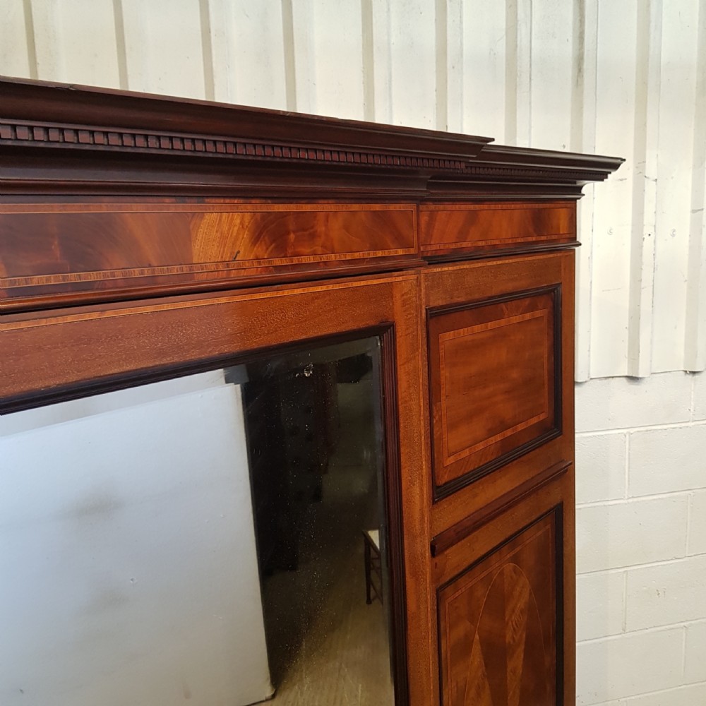 ANTIQUE EDWARDIAN INLAID MAHOGANY TRIPLE WARDROBE COMPACTUM C1900 View V