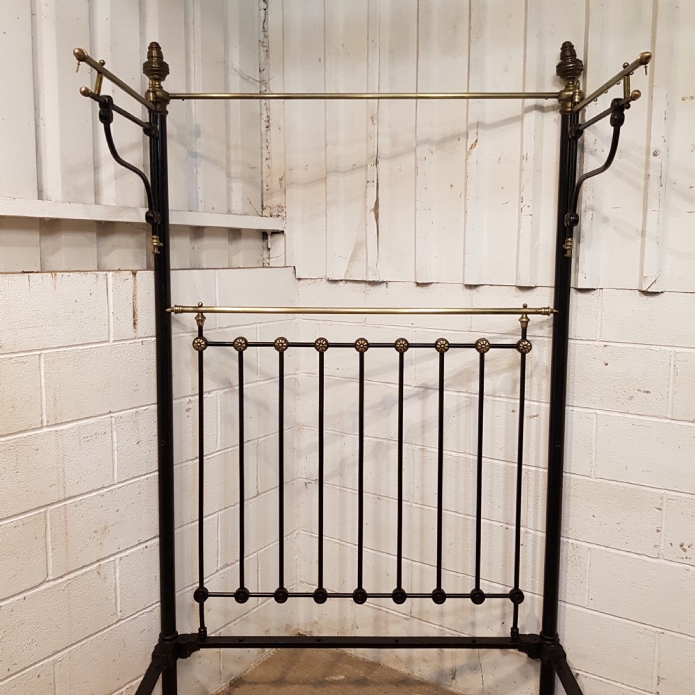 ANTIQUE VICTORIAN BRASS AND IRON HALF TESTER DOUBLE BED C1880 View III