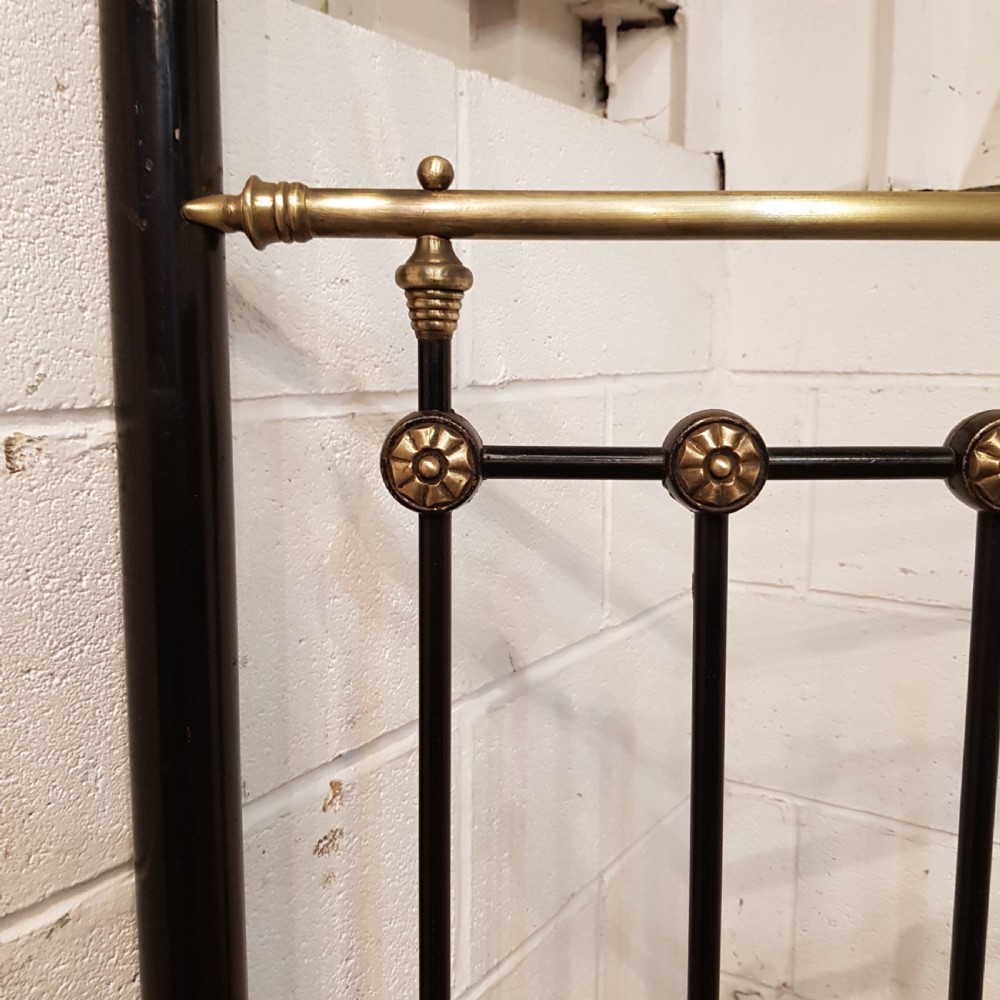 ANTIQUE VICTORIAN BRASS AND IRON HALF TESTER DOUBLE BED C1880 View V