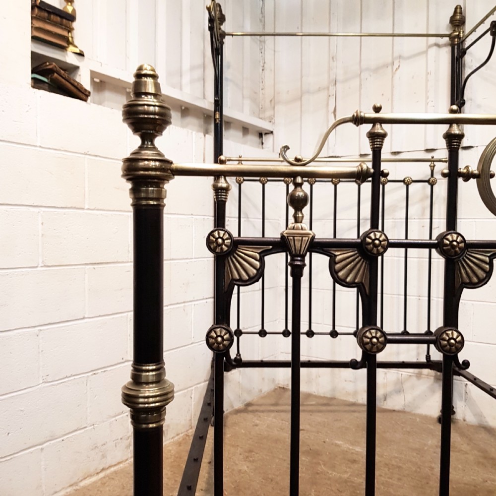 ANTIQUE VICTORIAN BRASS AND IRON HALF TESTER DOUBLE BED C1880 View VII