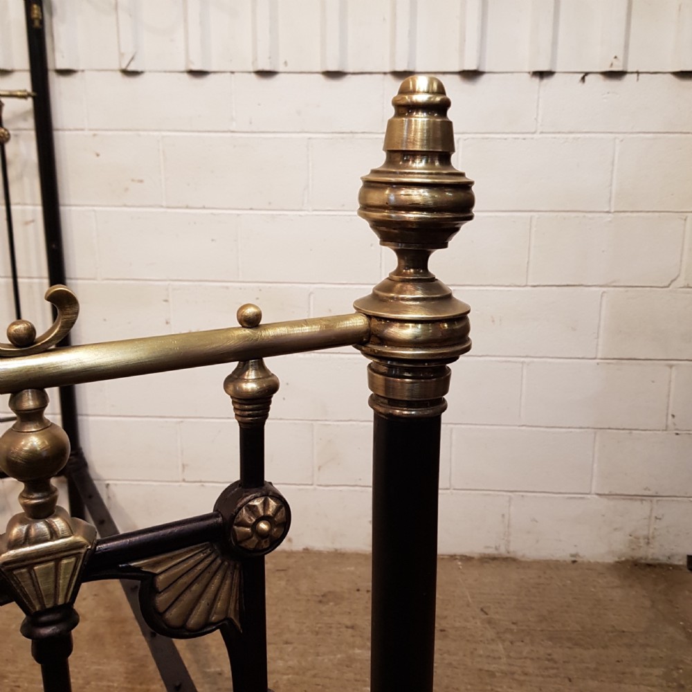 ANTIQUE VICTORIAN BRASS AND IRON HALF TESTER DOUBLE BED C1880 View VIII