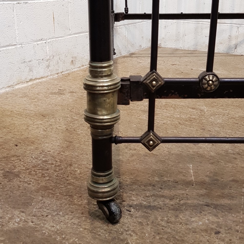 ANTIQUE VICTORIAN BRASS AND IRON HALF TESTER DOUBLE BED C1880 View X