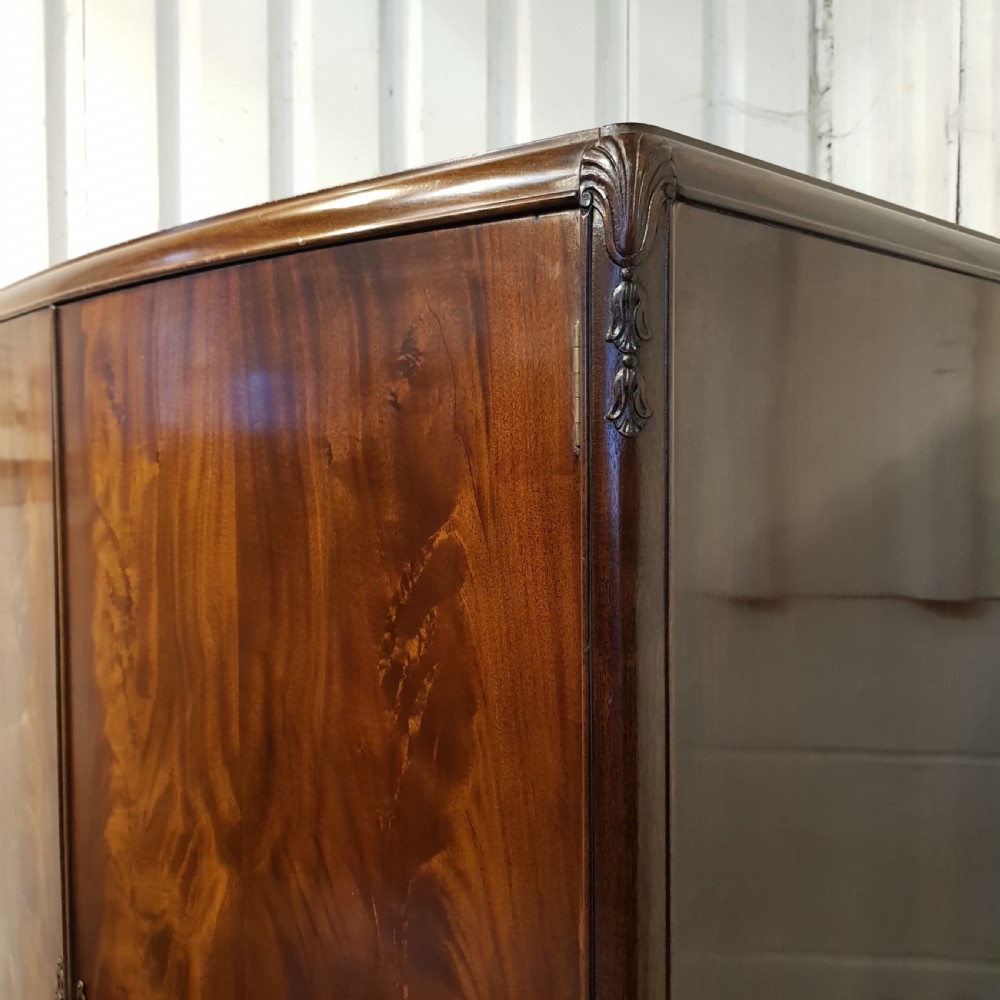 ANTIQUE BURR WALNUT BOW FRONT DOUBLE WARDROBE C1920 View V