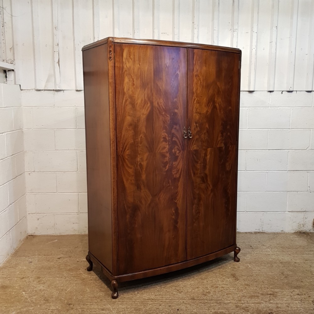 ANTIQUE BURR WALNUT BOW FRONT DOUBLE WARDROBE C1920 View VI
