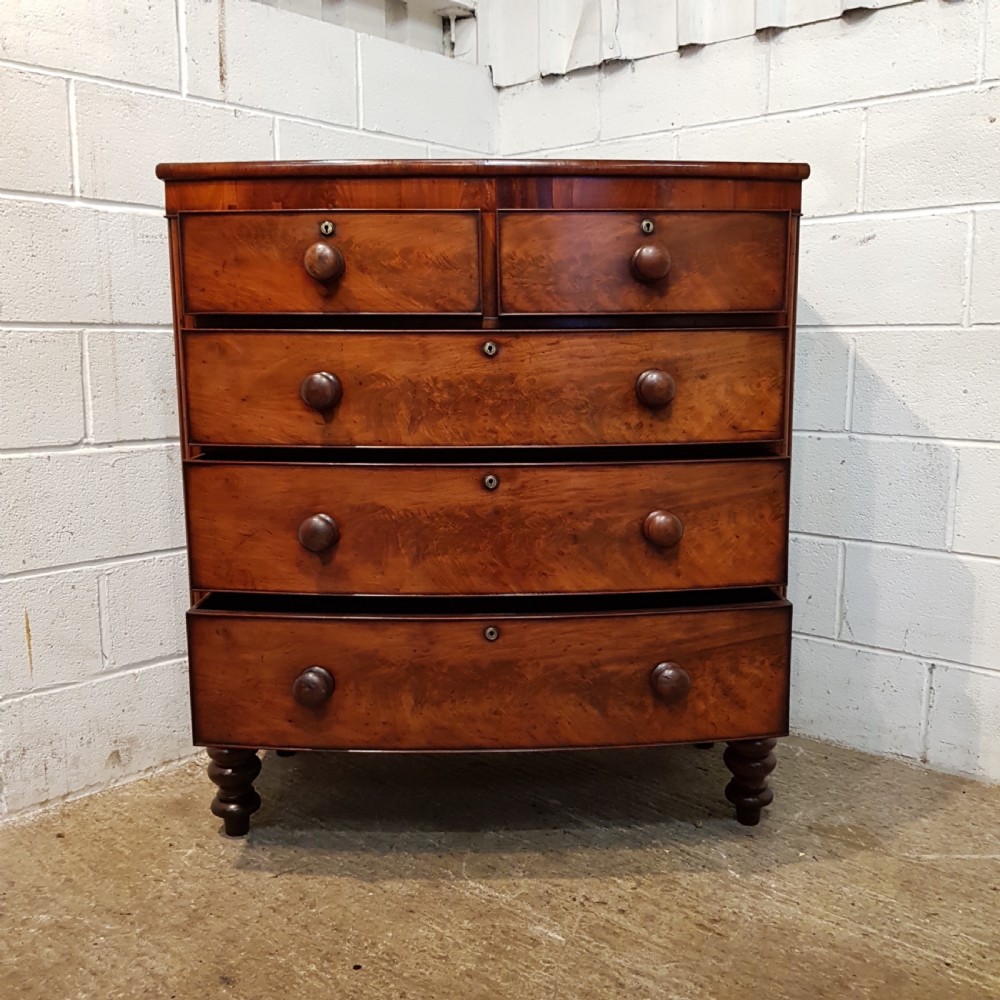 ANTIQUE VICTORIAN MAHOGANY BOW FRONT CHEST OF DRAWERS C1880 View V