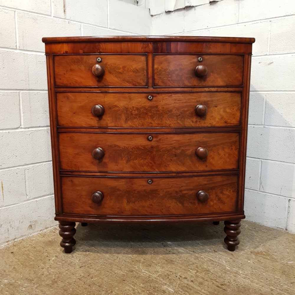 ANTIQUE VICTORIAN MAHOGANY BOW FRONT CHEST OF DRAWERS C1880 View VII