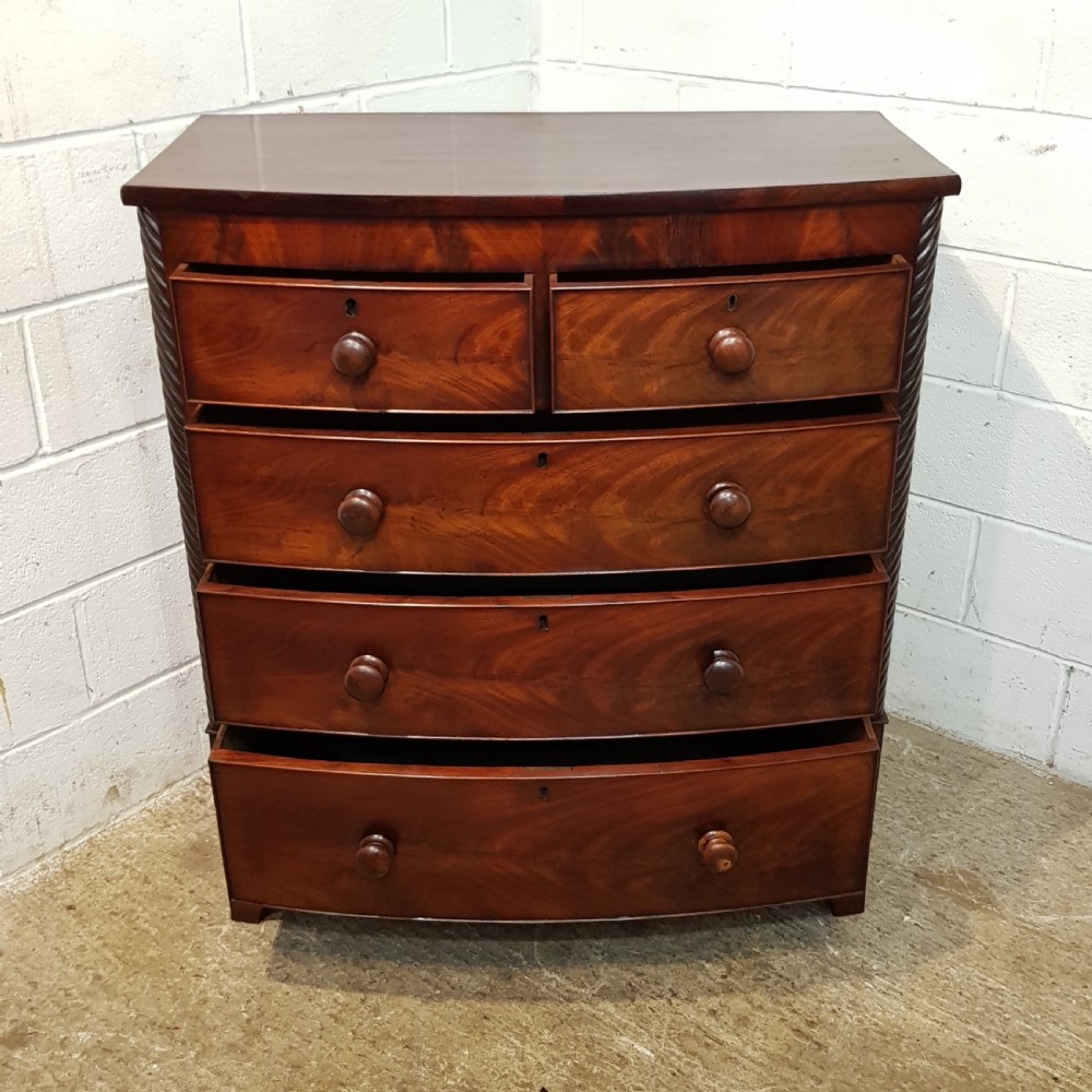 ANTIQUE EARLY VICTORIAN BOW FRONT CHEST OF DRAWERS C1850 View III