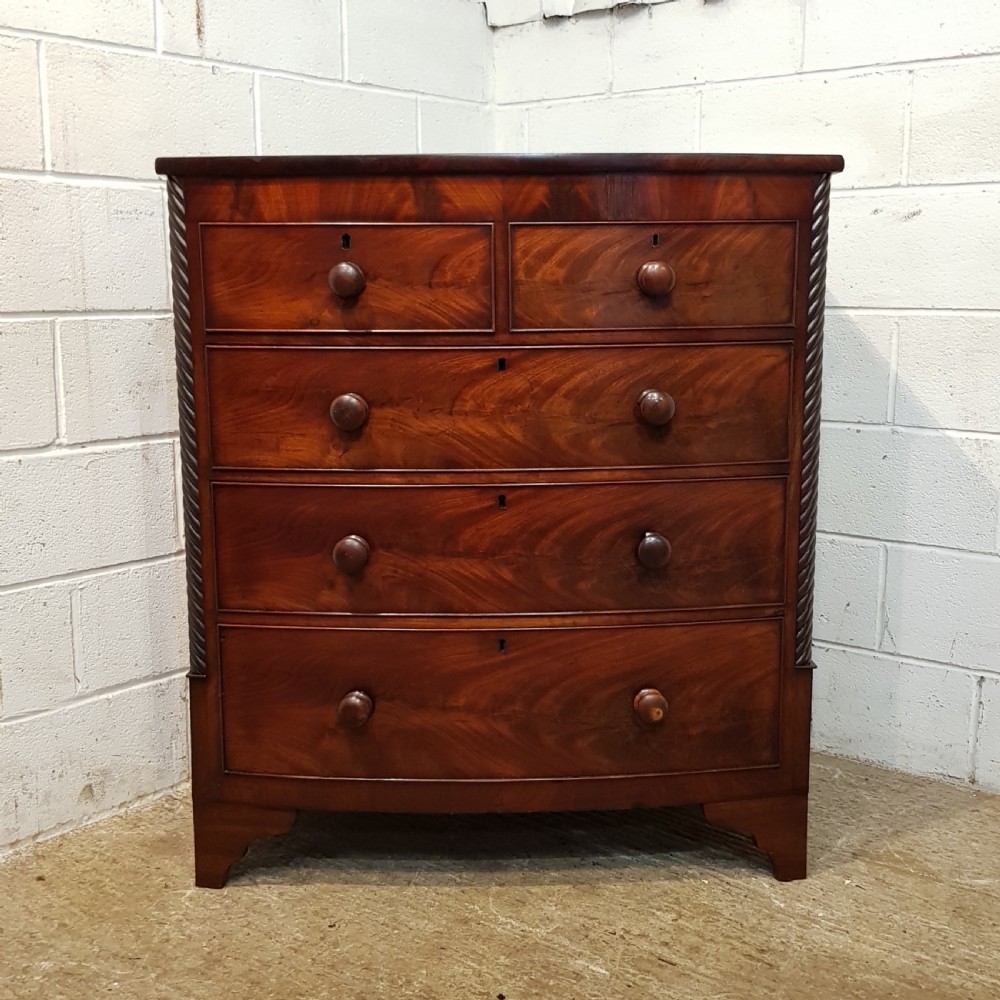 ANTIQUE EARLY VICTORIAN BOW FRONT CHEST OF DRAWERS C1850 View IV
