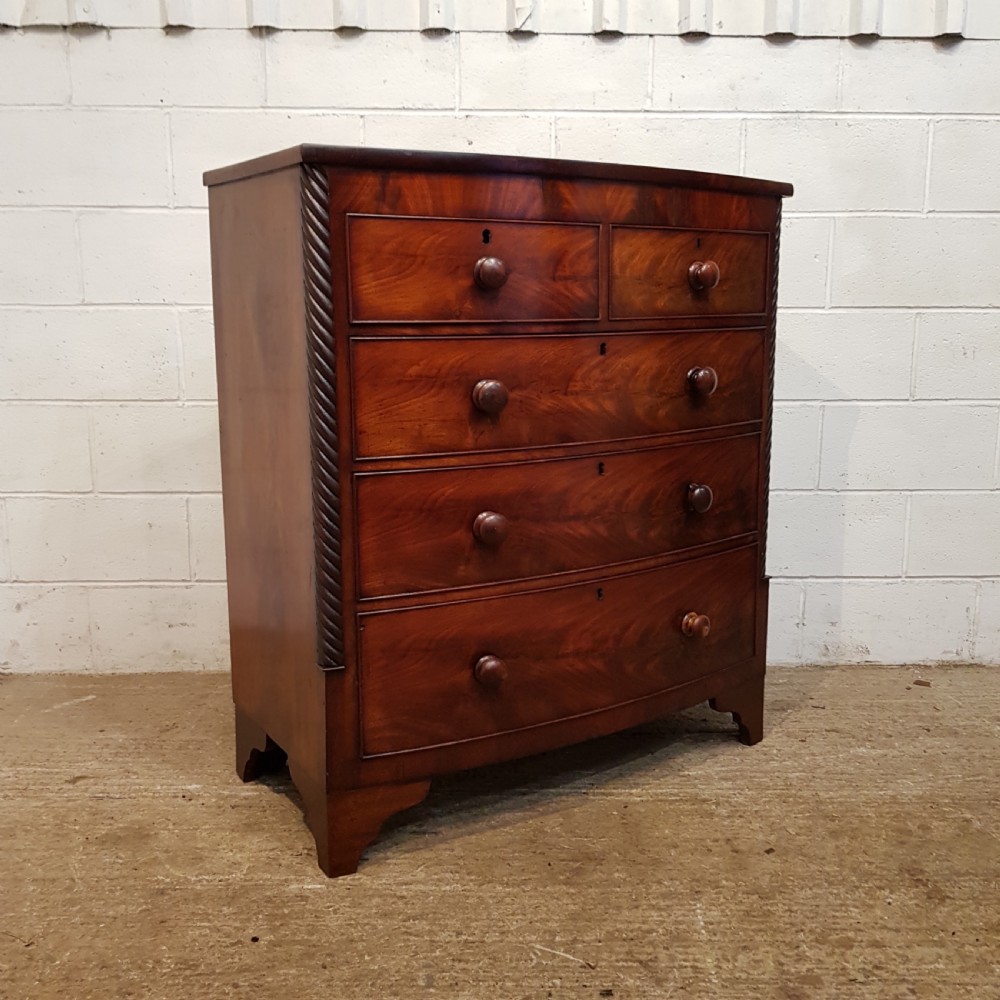 ANTIQUE EARLY VICTORIAN BOW FRONT CHEST OF DRAWERS C1850 View VI