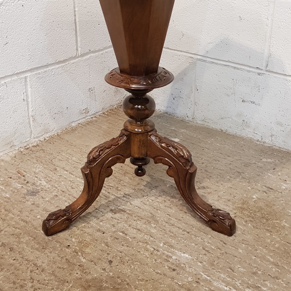ANTIQUE VICTORIAN WALNUT TRUMPET WORKBOX C 1880 View V