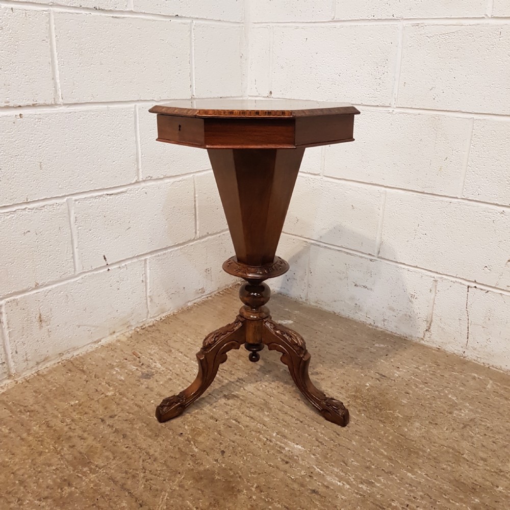 ANTIQUE VICTORIAN WALNUT TRUMPET WORKBOX C 1880 View VI