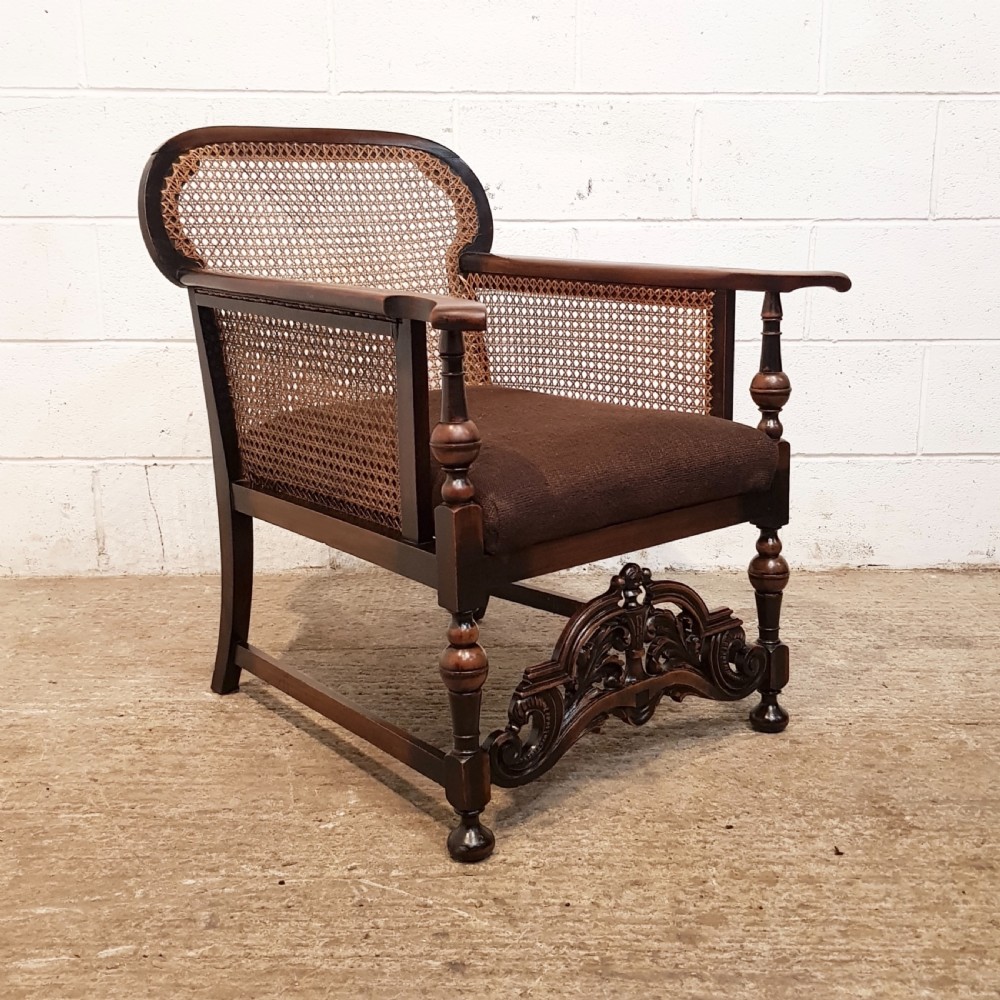 ANTIQUE EDWARDIAN OAK SPLIT CANE BERGER ARMCHAIR C1900