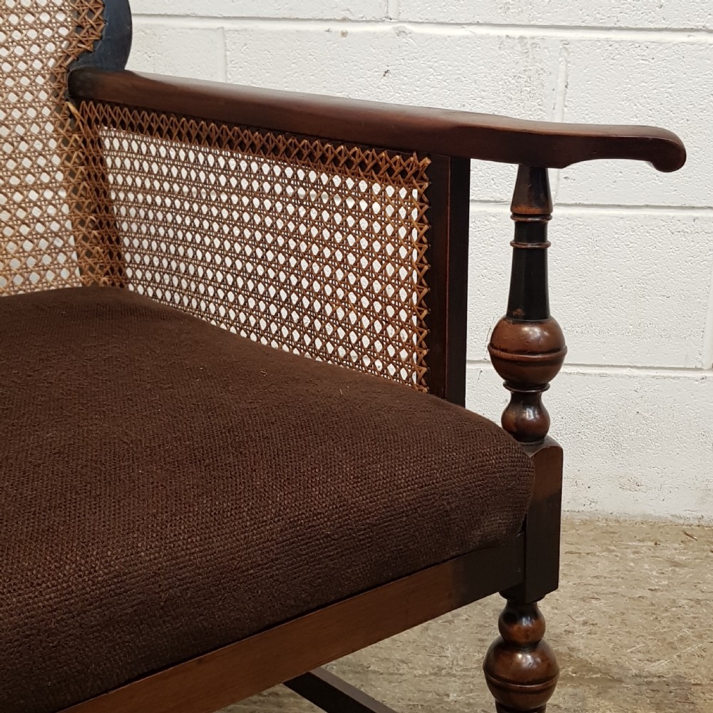 ANTIQUE EDWARDIAN OAK SPLIT CANE BERGER ARMCHAIR C1900 View IV