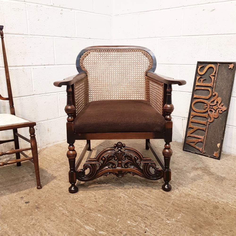 ANTIQUE EDWARDIAN OAK SPLIT CANE BERGER ARMCHAIR C1900 View VIII