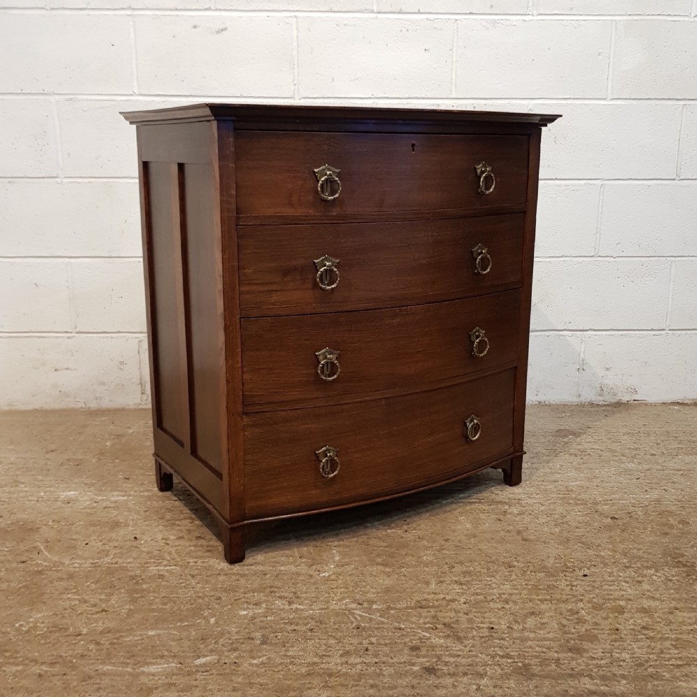 ANTIQUE SMALL EDWARDIAN OAK BOW FRONT CHEST OF DRAWERS C1900 View II