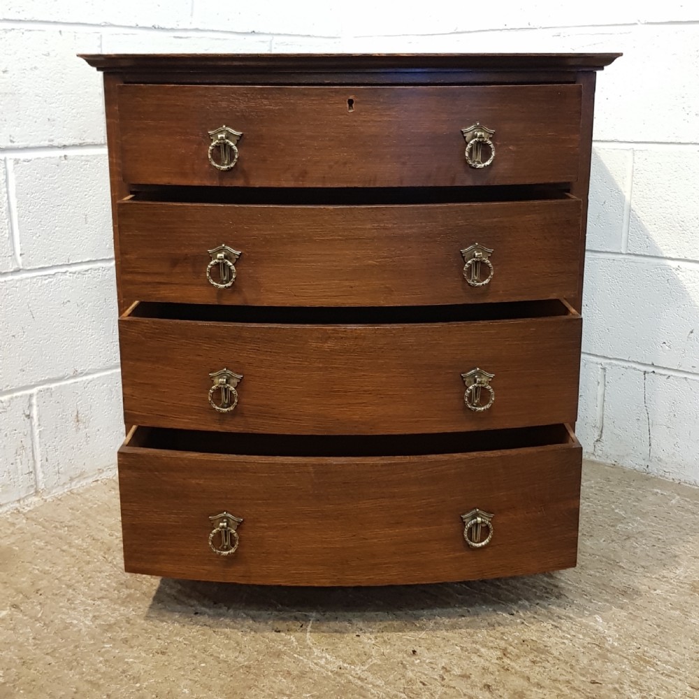 ANTIQUE SMALL EDWARDIAN OAK BOW FRONT CHEST OF DRAWERS C1900 View V