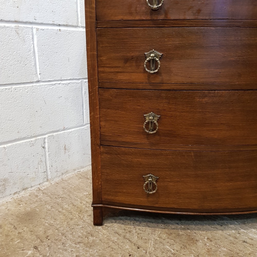 ANTIQUE SMALL EDWARDIAN OAK BOW FRONT CHEST OF DRAWERS C1900 View VI
