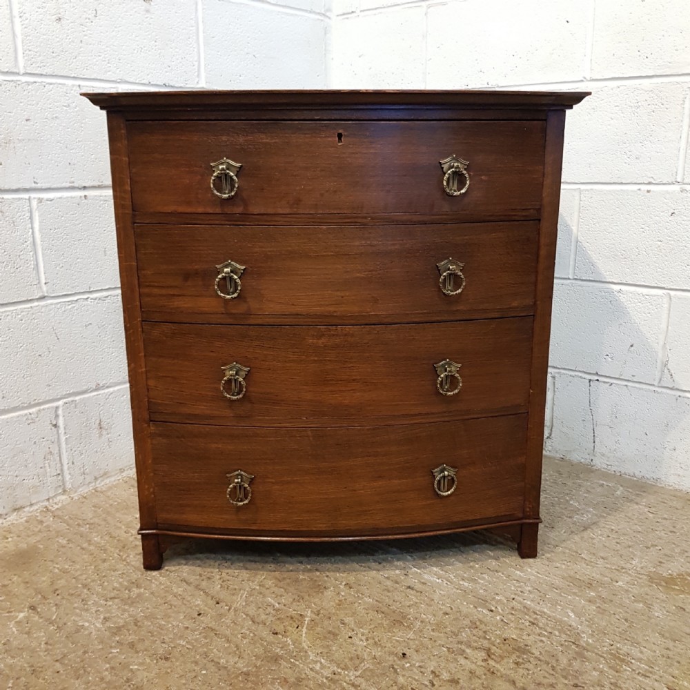 ANTIQUE SMALL EDWARDIAN OAK BOW FRONT CHEST OF DRAWERS C1900 View VII