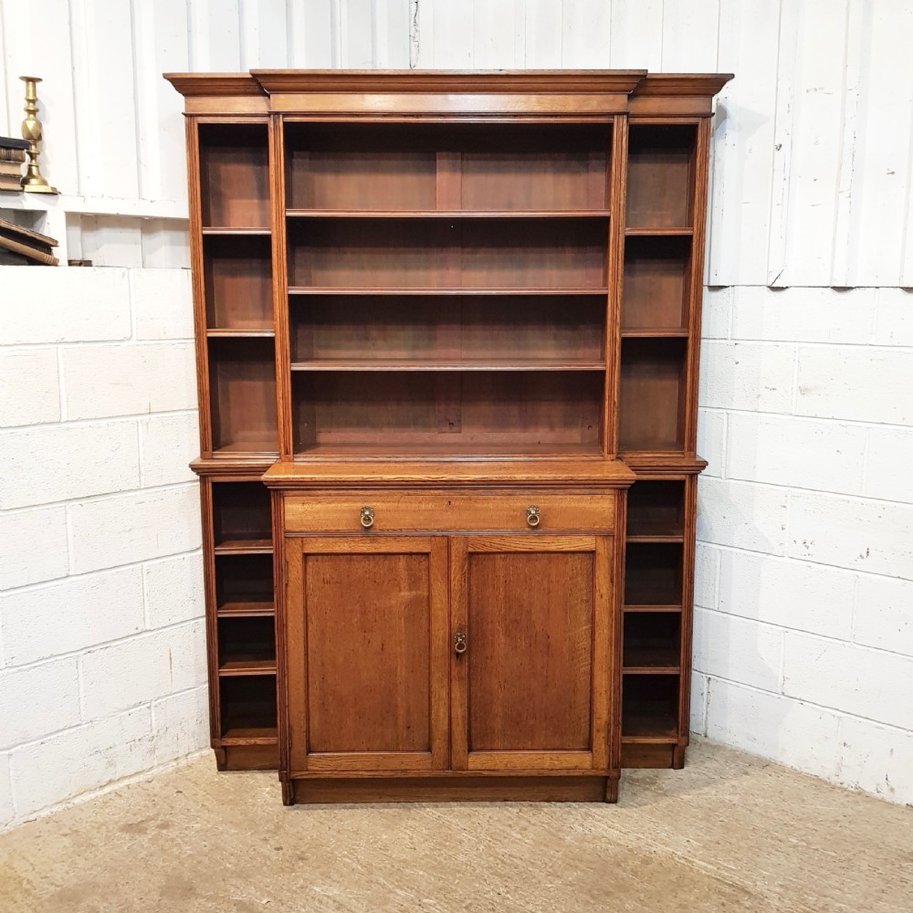 ANTIQUE LATE VICTORIAN OAK BREAKFRONT OPEN BOOKCASE C1890 View VI