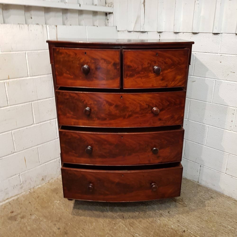 ANTIQUE VICTORIAN MAHOGANY BOW FRONT CHEST OF DRAWERS C1860 View III