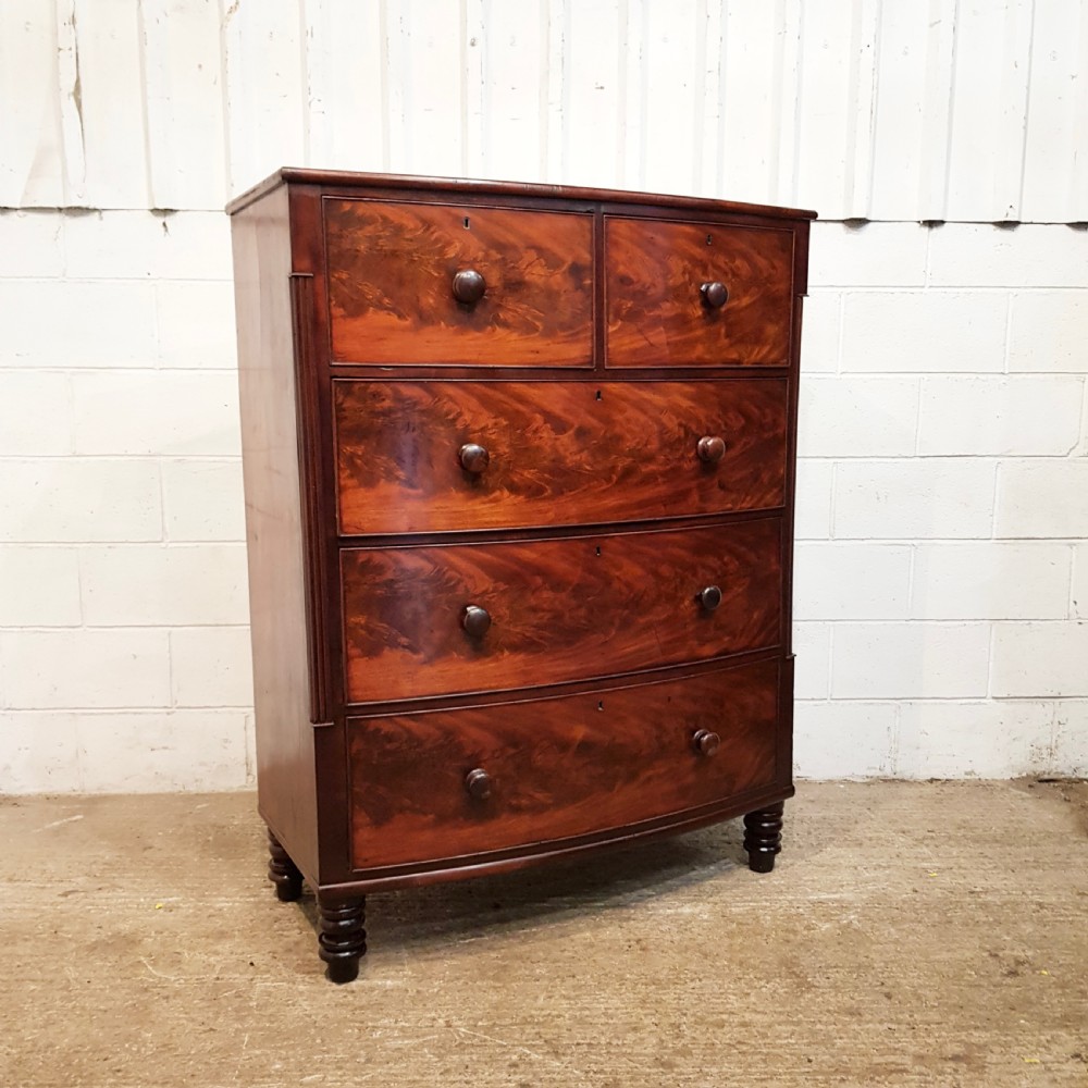ANTIQUE VICTORIAN MAHOGANY BOW FRONT CHEST OF DRAWERS C1860 View IV