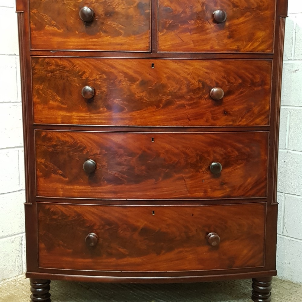 ANTIQUE VICTORIAN MAHOGANY BOW FRONT CHEST OF DRAWERS C1860 View V